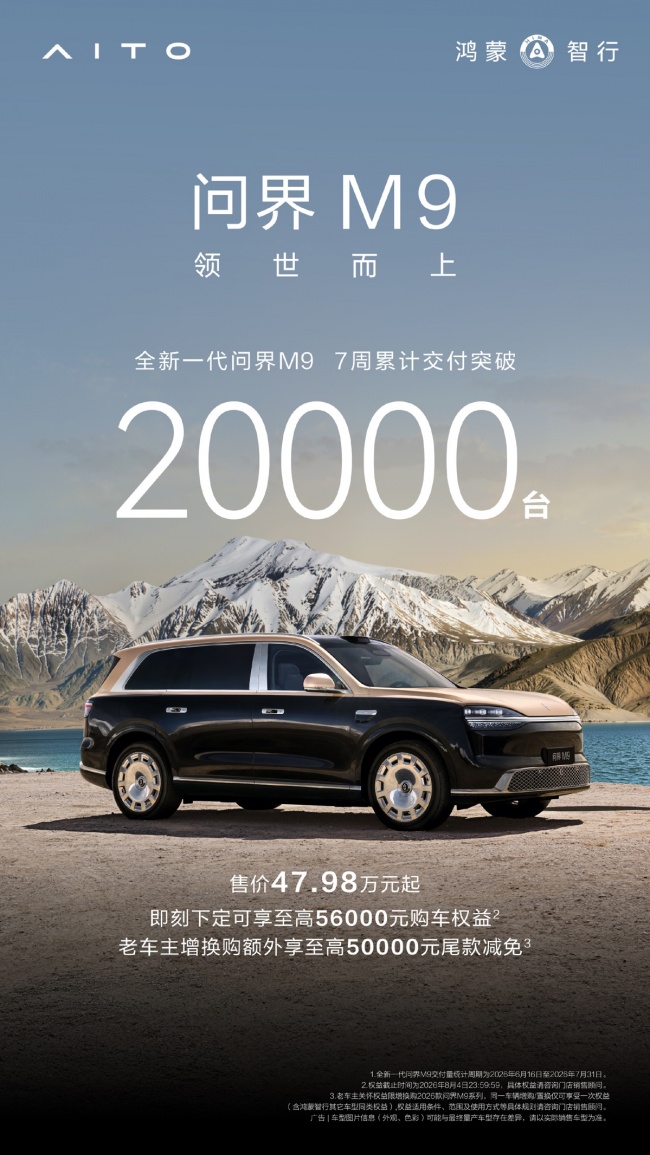 赛力斯7月产销快报 问界M9交付7周破2万 M6累计交付突破4万台